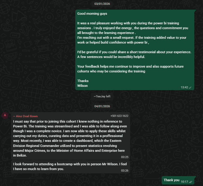 WhatsApp testimonial screenshot